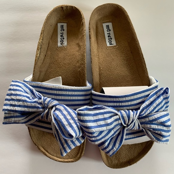 Not Rated Hilda Striped Blue & White Bow Slip on 7 - Picture 1 of 5